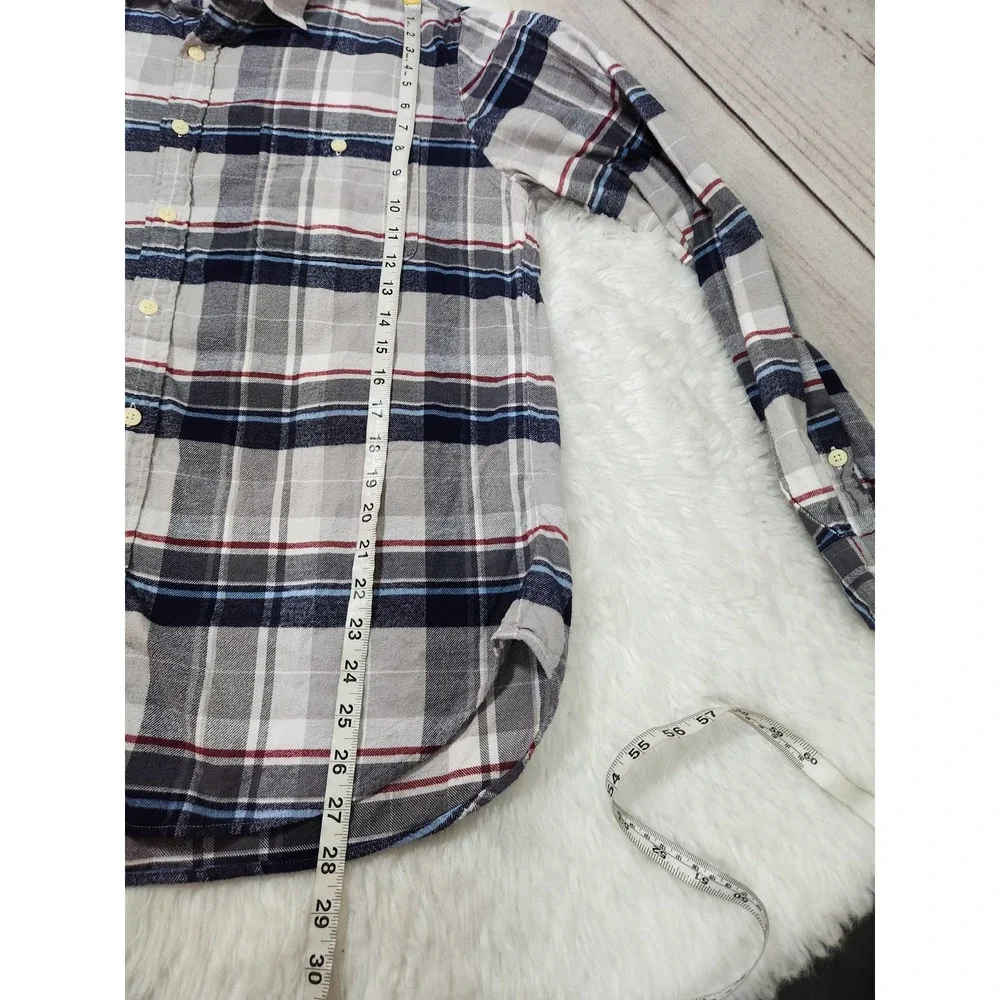 J. Crew Men's‎ White Blue Plaid Long Sleeve Button Down Shirts Size Large
